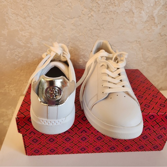 Tory Burch White and Silver Sneakers sz 10 - Picture 2 of 4